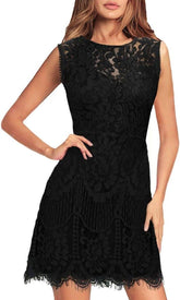 Women'S Elegant round Neck V-Back Wedding Guest Floral Lace Cocktail Party a Line Dress 910